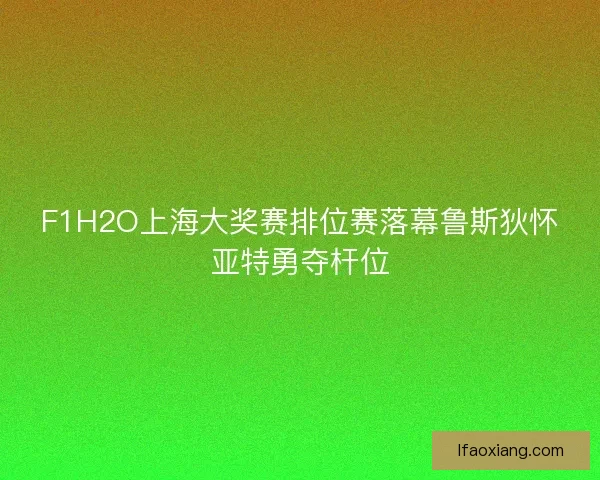 F1H2O上海大奖赛排位赛落幕鲁斯狄怀亚特勇夺杆位