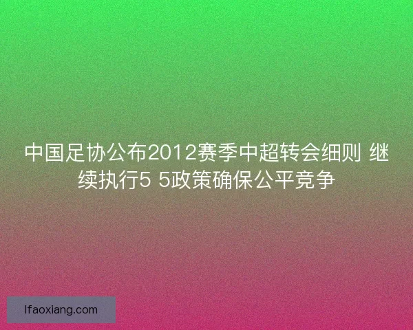 中国足协公布2012赛季中超转会细则 继续执行5 5政策确保公平竞争